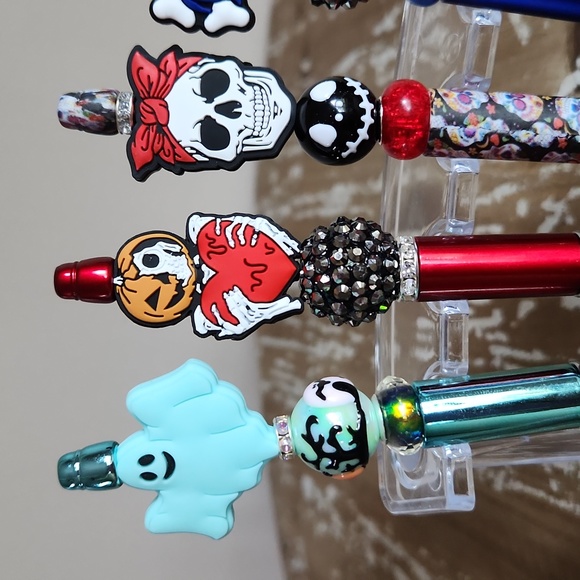 Handmade Halloween Beaded Pens with Bling Beads and Handpainted Beads - Picture 2 of 4